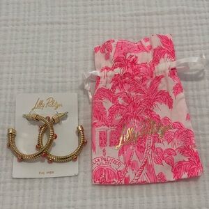 Lilly Pulitzer Gold Hoop Earrings with Pink Accents